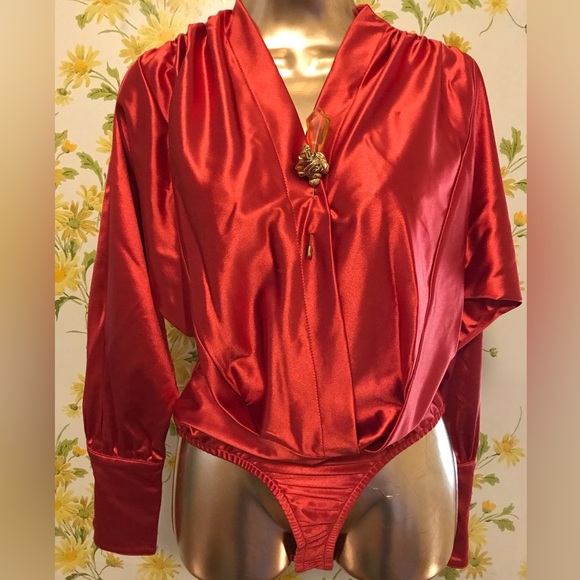 Satin Surplice Plunge Neck Bodysuit size M - Picture 4 of 16